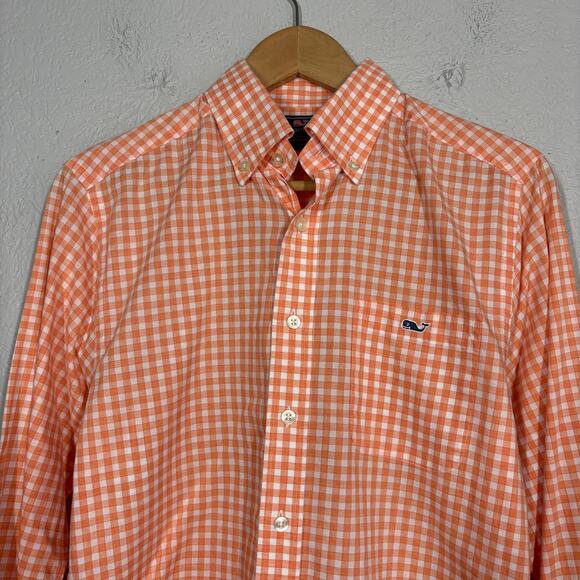 Vineyad Vines Long Sleeve Button Up Shirt Casual Checker Peach White - S - Picture 2 of 5